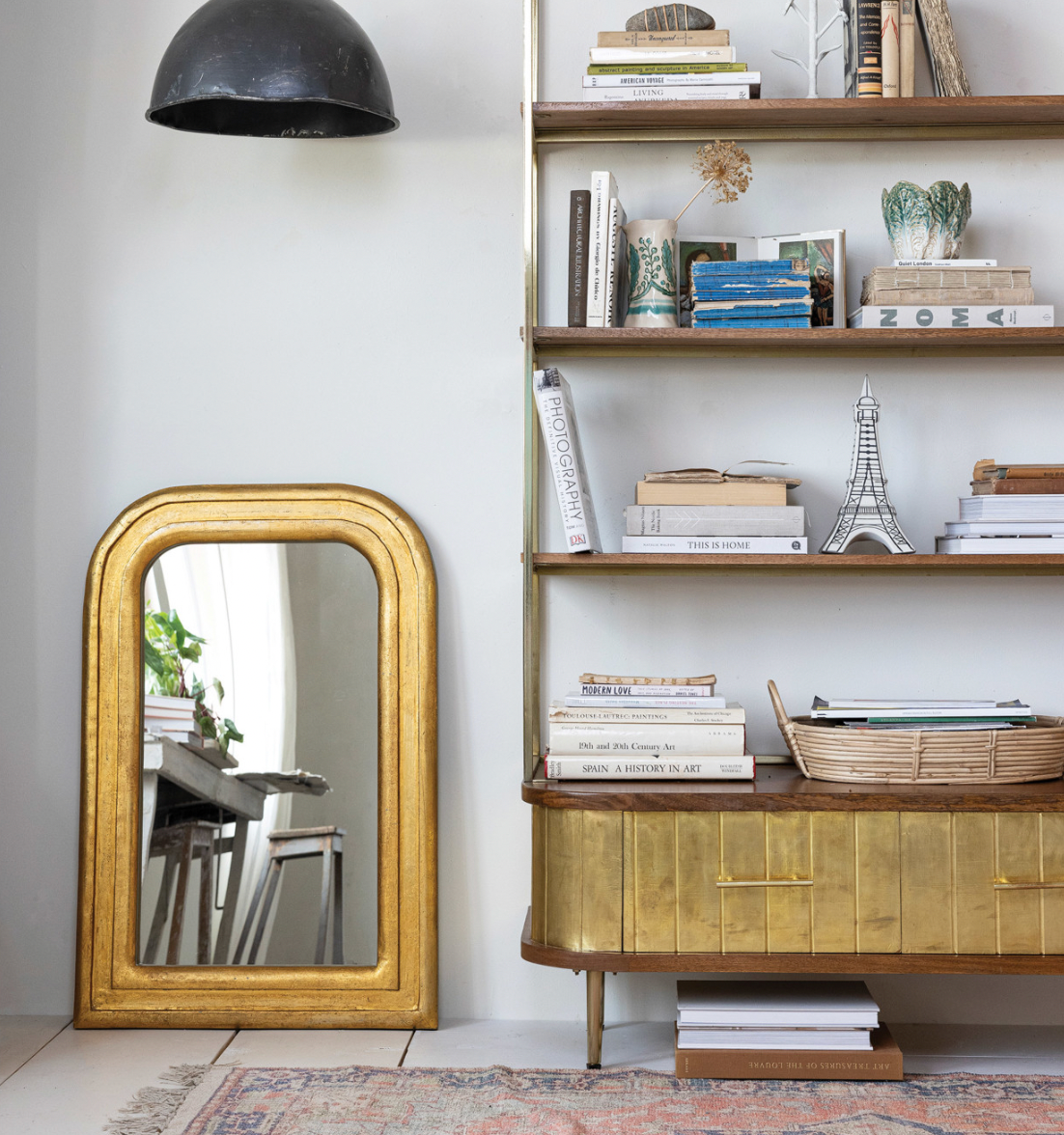 Arched Mango Wood Frame Gold Wall Mirror