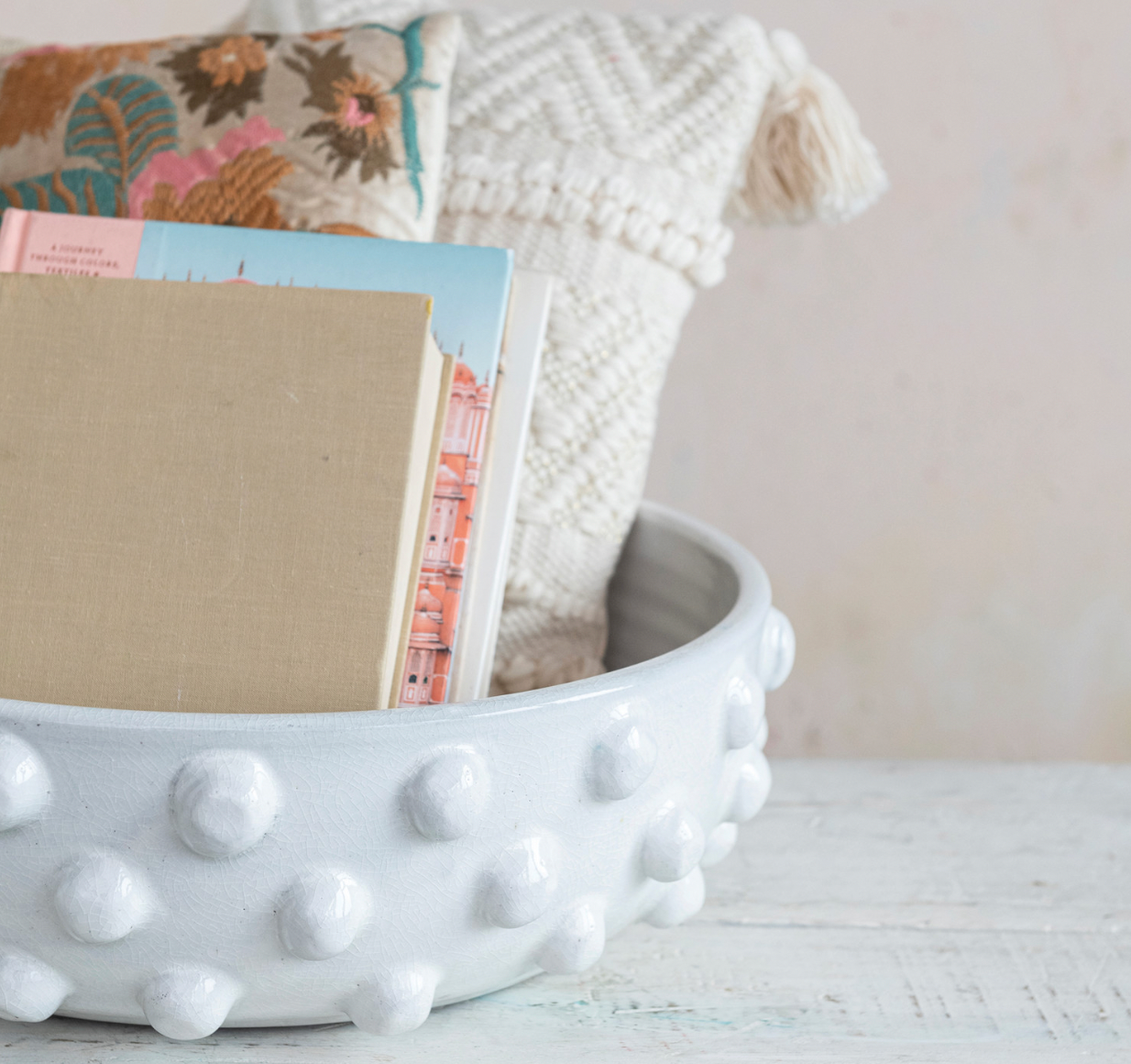 Decorative White Terra-Cotta Bowl
