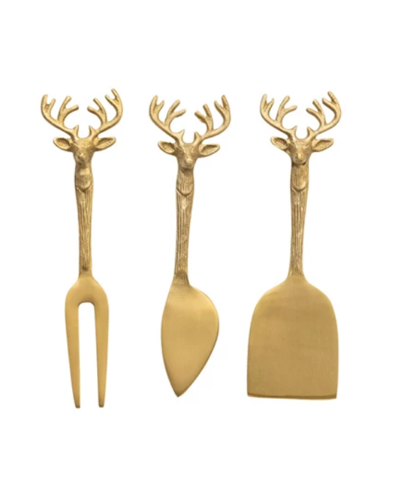 Brass Cheese Knives with Reindeer Handles