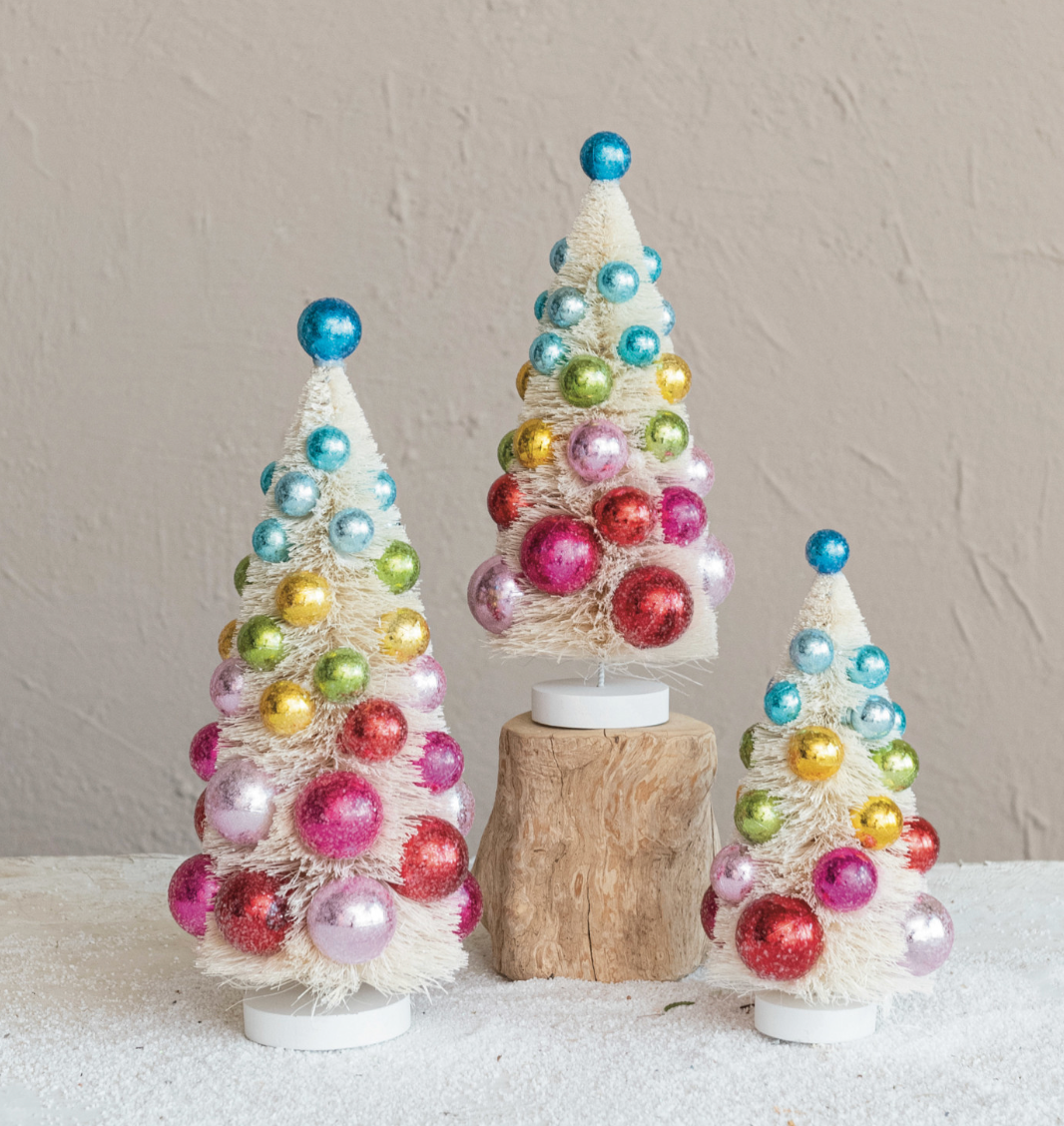 Sisal Bottle Brush Trees with Ornaments