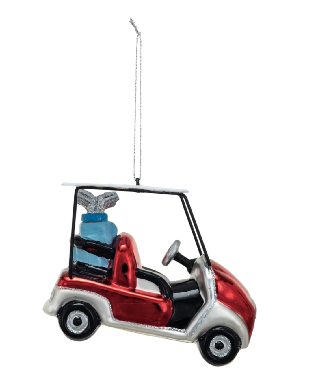 Glass Golf Cart with Golf Bag Ornament
