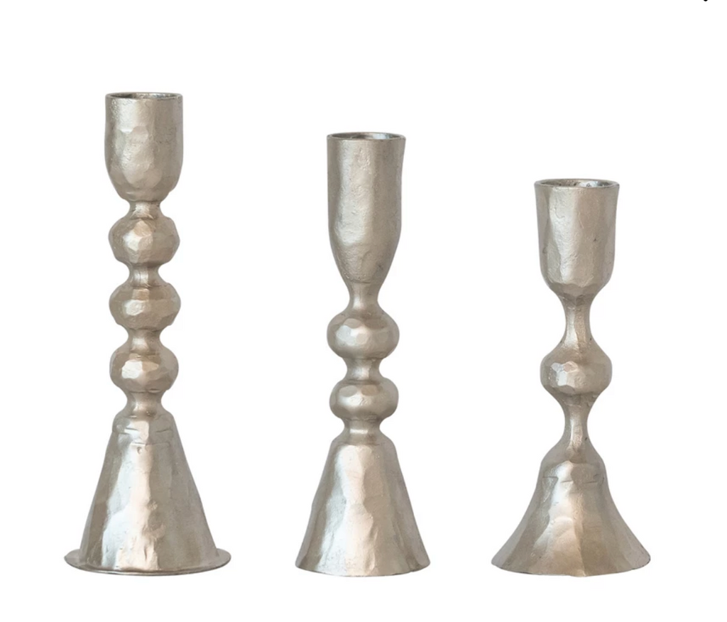 Hand-Forged Cast Iron Taper Candle Holders in Nickel Finish