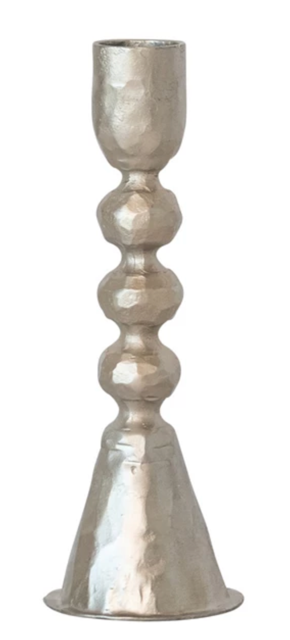 Hand-Forged Cast Iron Taper Candle Holders in Nickel Finish