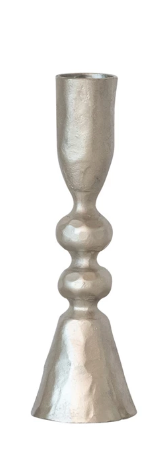 Hand-Forged Cast Iron Taper Candle Holders in Nickel Finish