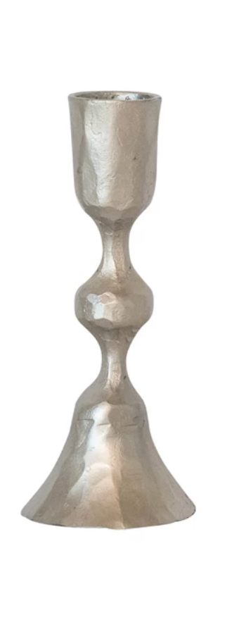 Hand-Forged Cast Iron Taper Candle Holders in Nickel Finish
