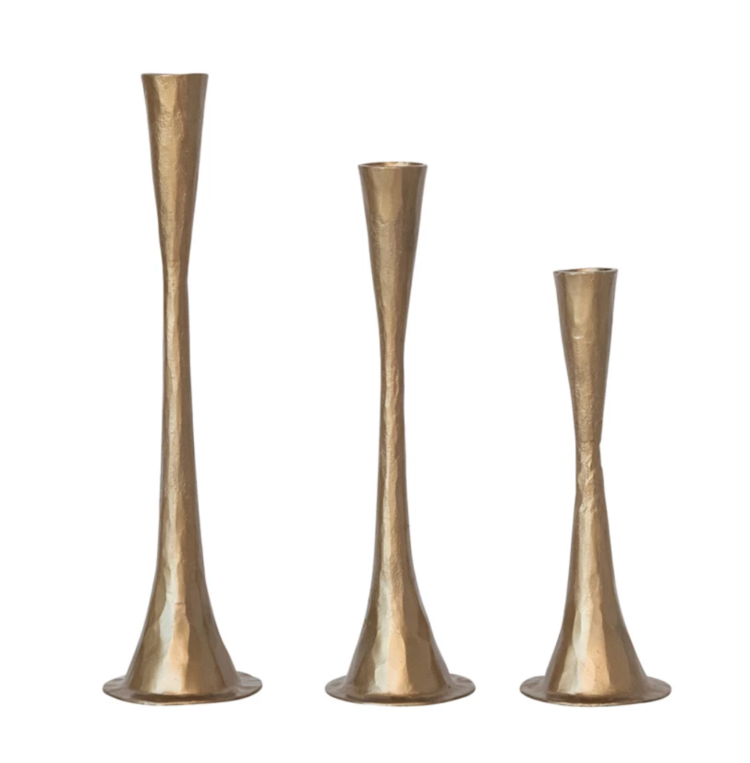 Slender Cast Iron Taper Candle Holders in Antique Brass Finish