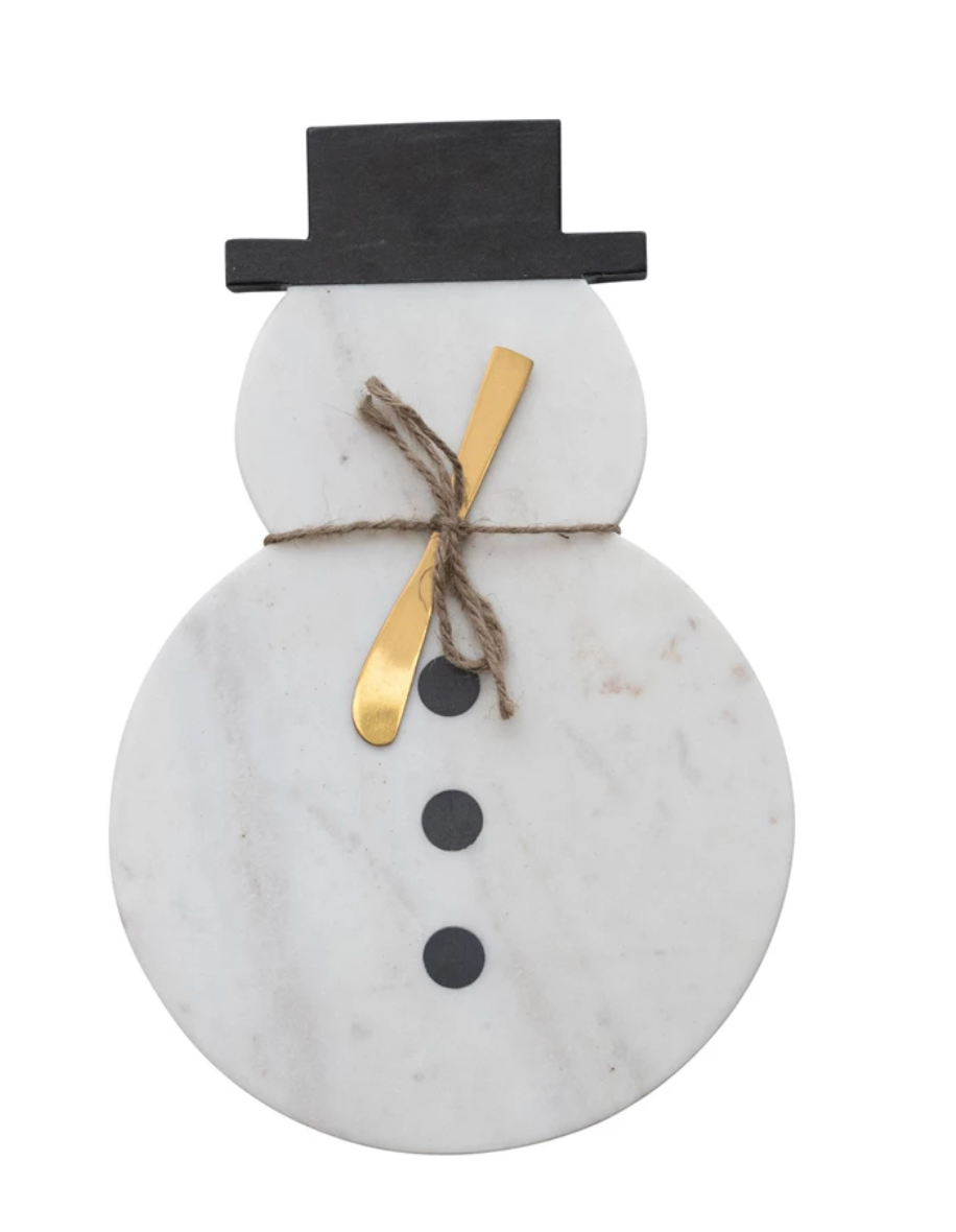 Marble Snowman Shaped Cutting Board with Knife