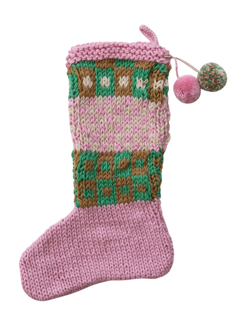 Acrylic Crocheted Stocking with Pom Poms