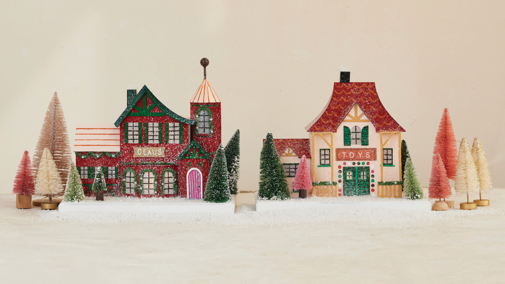 Paper House with LED Light + Bottle Brush Trees