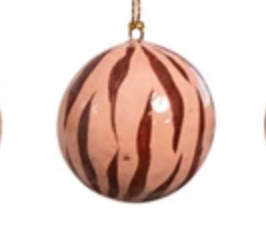 Hand-Painted Paper Mache Ball Ornament in Animal Print Pattern