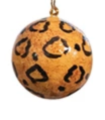Hand-Painted Paper Mache Ball Ornament in Animal Print Pattern