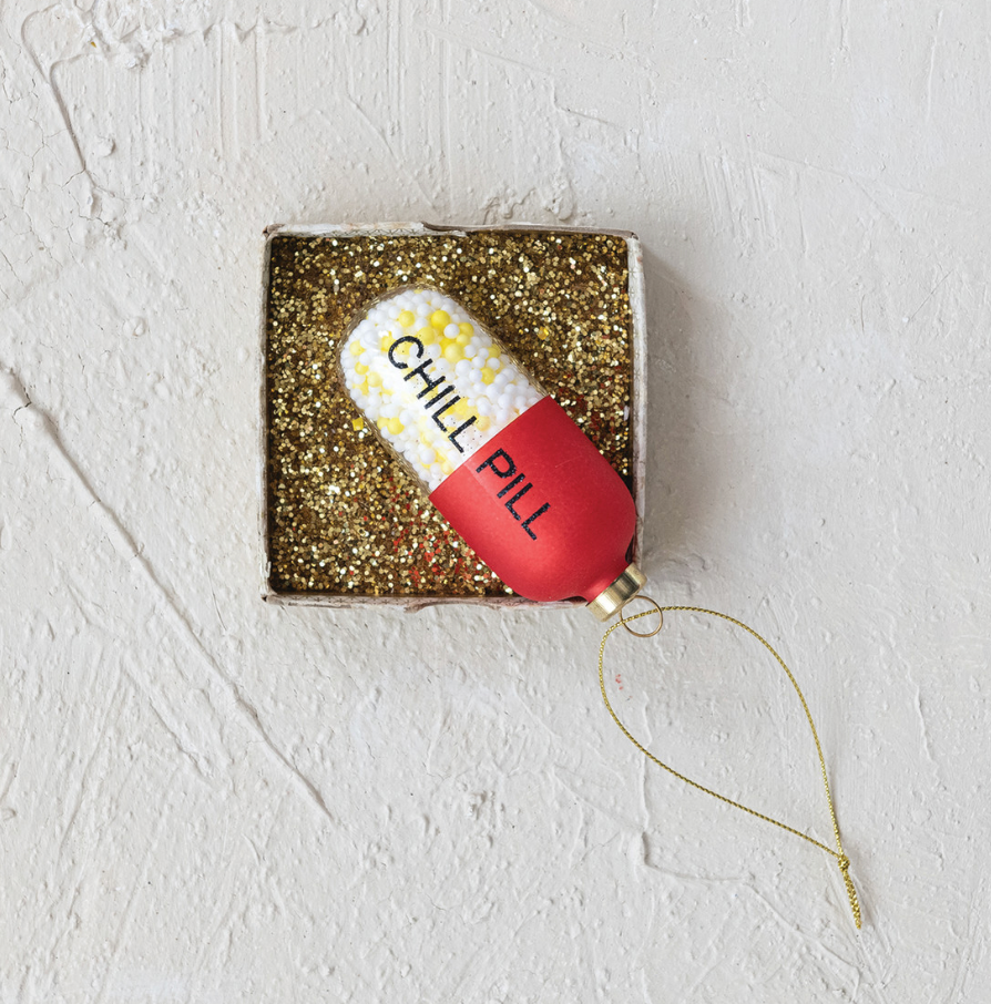 Glass "Chill Pill" Ornament