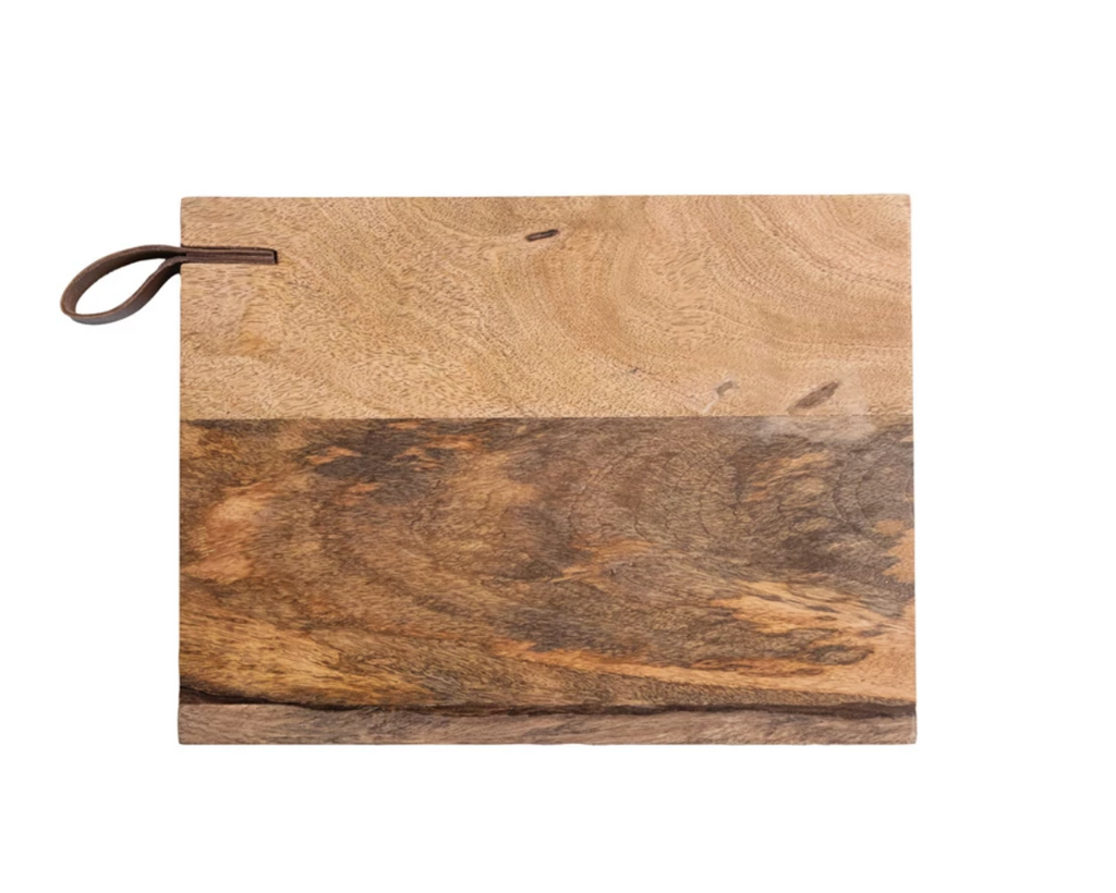 Mango Wood Cheese + Cutting Board with Leather Handle