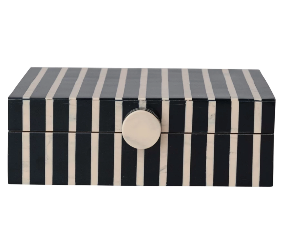 Mango Wood + Striped Resin Box with Knob