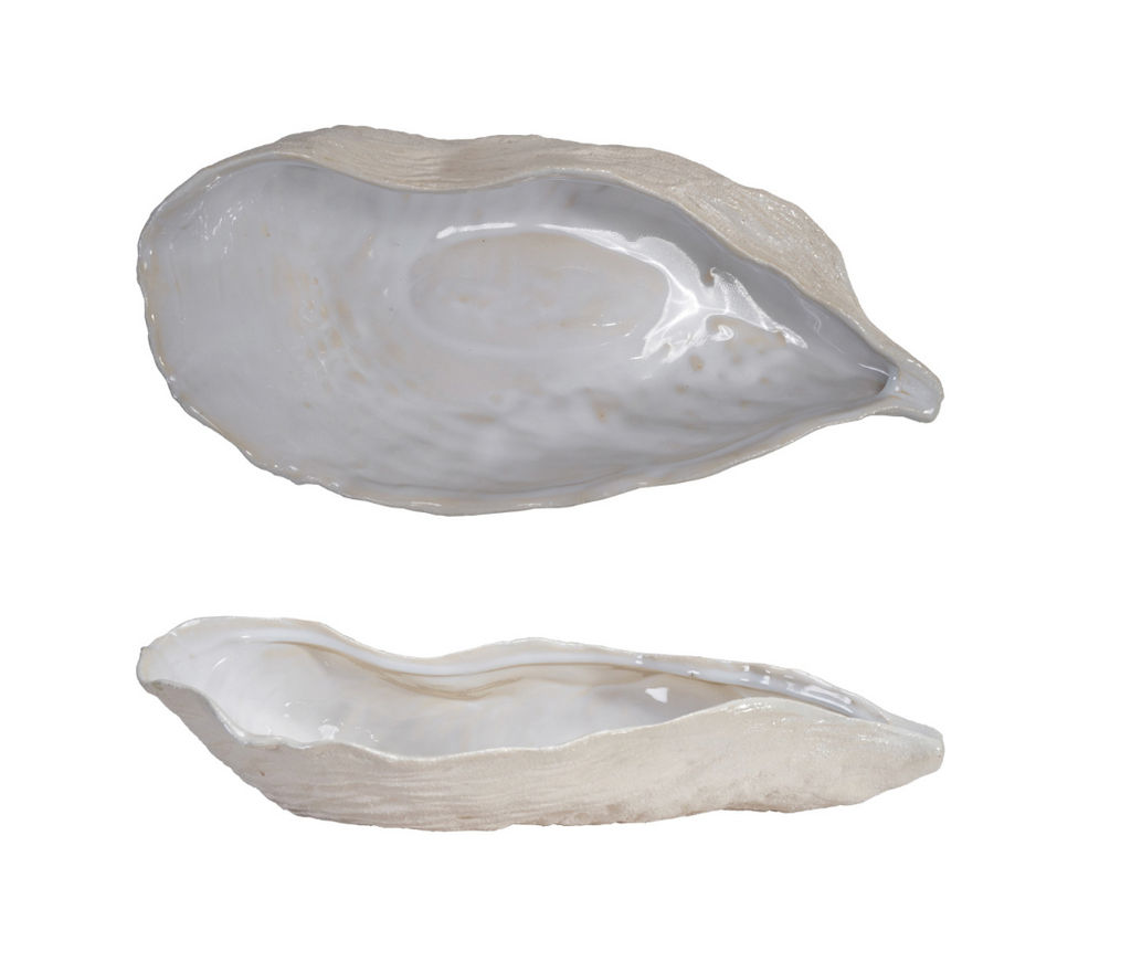 Stoneware Oyster Shell-Shaped Bowl