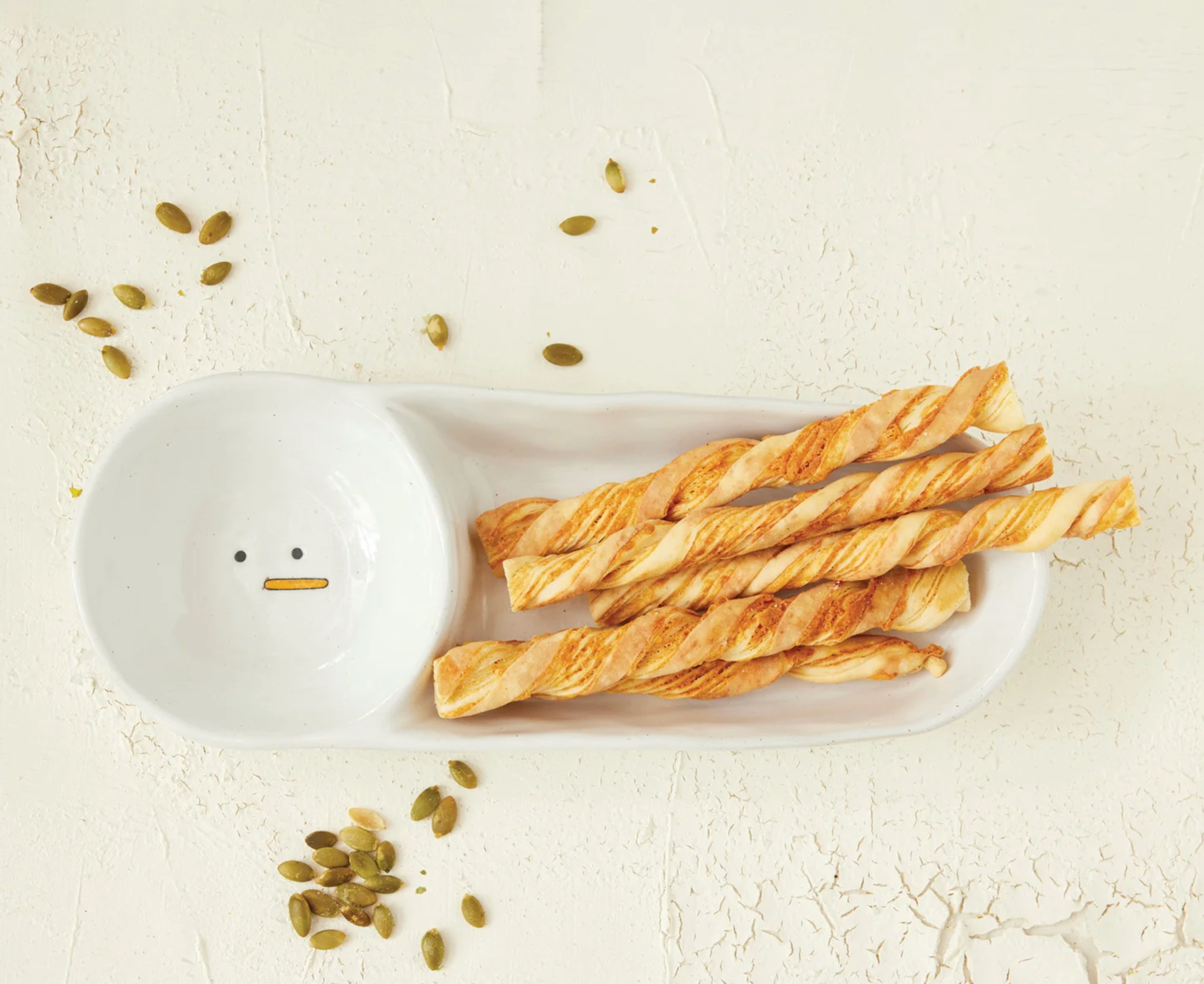 Stoneware Two-Section Dish with Snowman Face