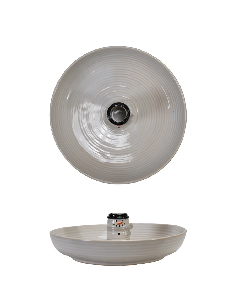 Stoneware Bowl with Snowman Shaped Toothpick Holder