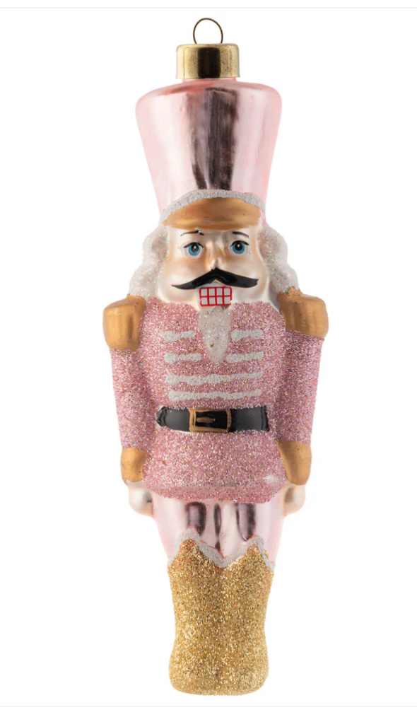 Mercury Glass Nutcracker Ornament in Pink