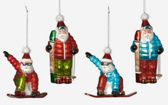 Santa Skier + Snowboarder Ornaments