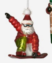 Santa Skier + Snowboarder Ornaments