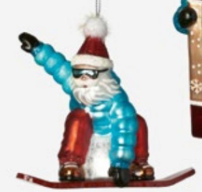 Santa Skier + Snowboarder Ornaments