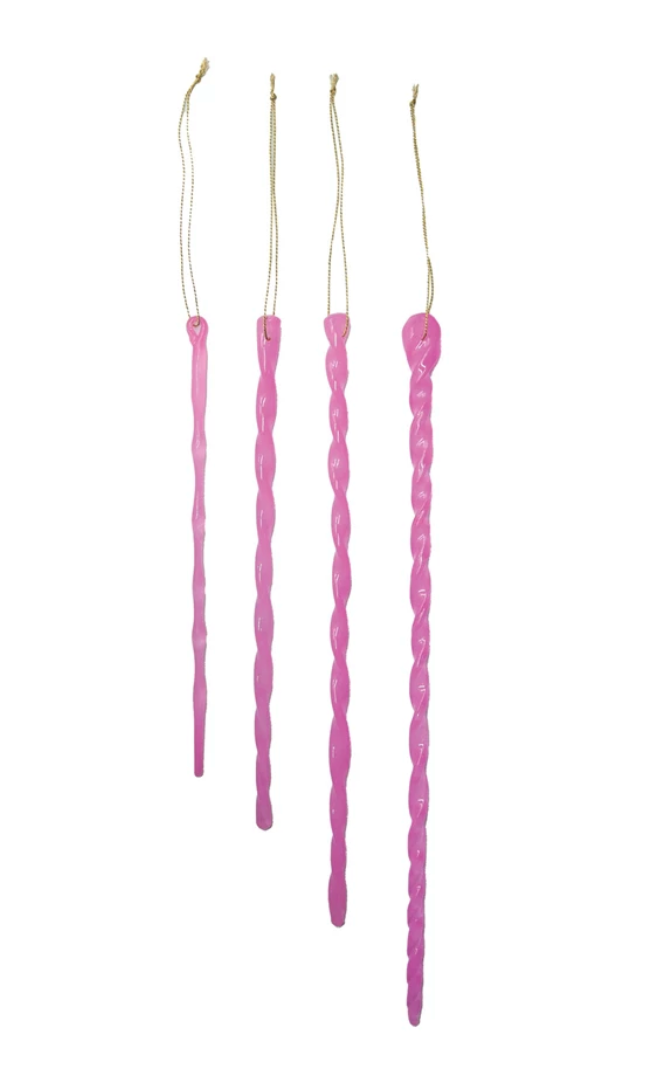 Handmade Pink Glass Icicle Ornaments