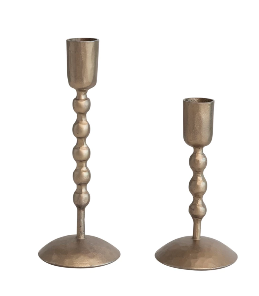 Hand-Forged Iron Taper Candle Holders in Antique Brass Finish