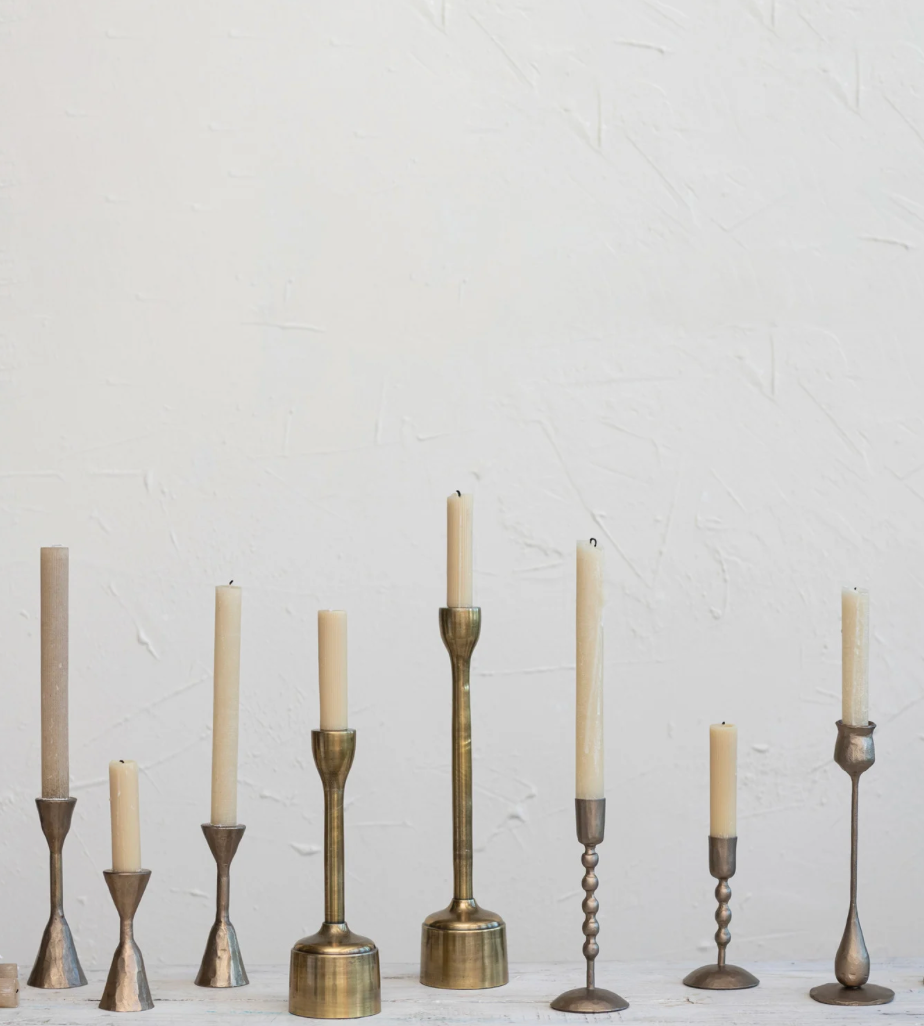 Hand-Forged Iron Taper Candle Holders in Antique Brass Finish