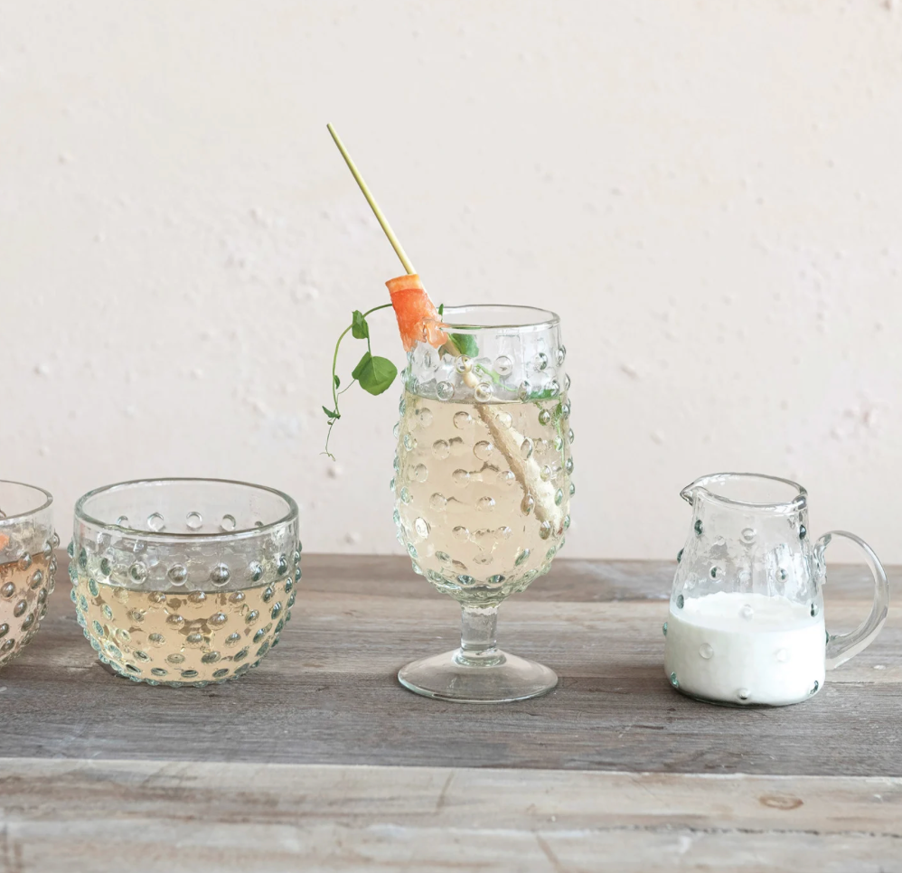 Recycled Glass Hobnail Stemmed Drinking Glass