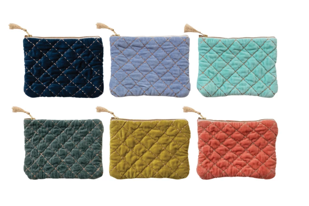 Quilted Cotton Velvet Zip Pouch