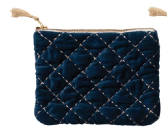 Quilted Cotton Velvet Zip Pouch