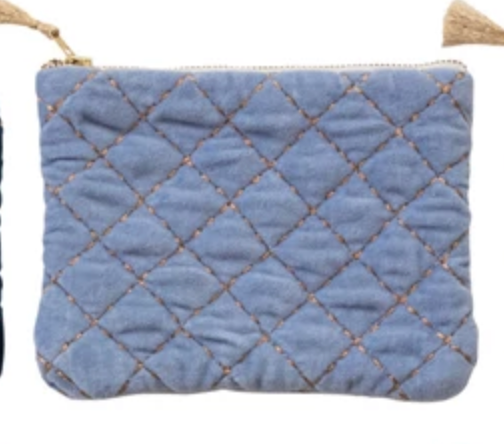 Quilted Cotton Velvet Zip Pouch
