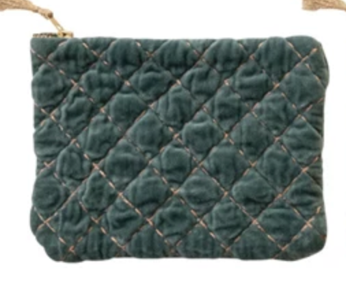 Quilted Cotton Velvet Zip Pouch