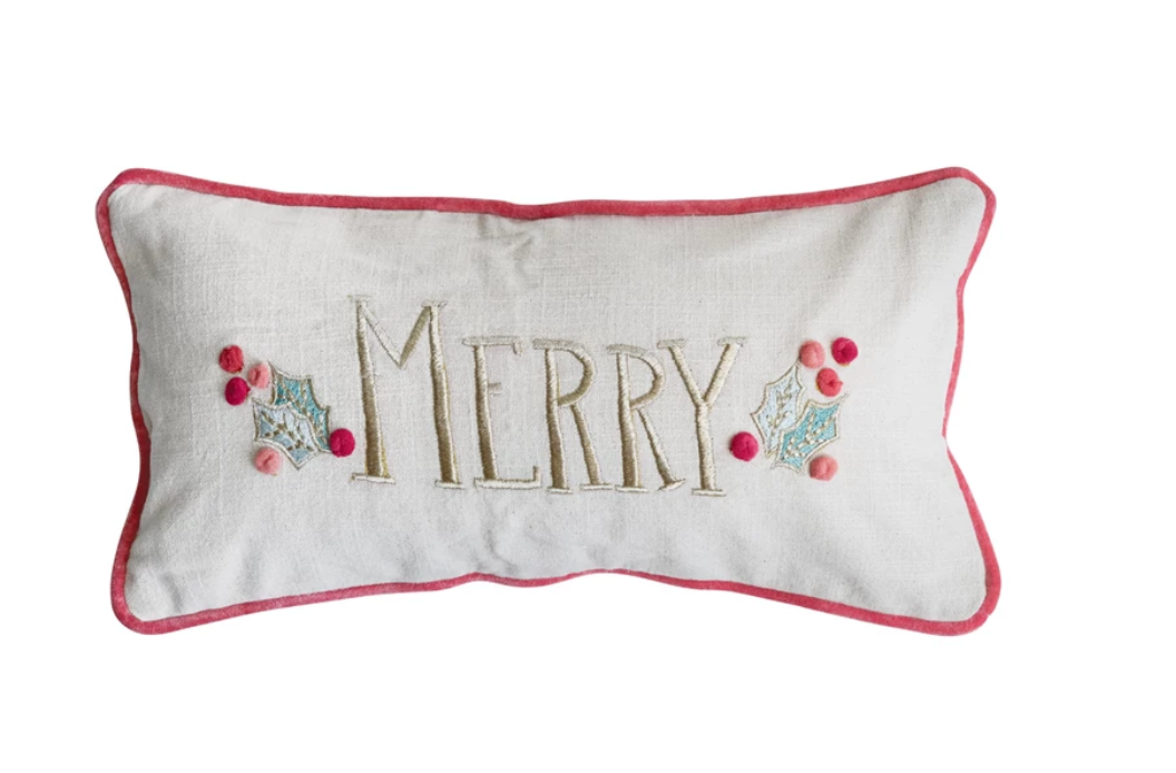 "Merry" Lumbar Pillow with Pom Poms
