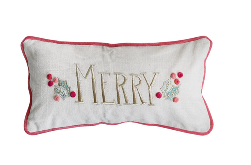 "Merry" Lumbar Pillow with Pom Poms