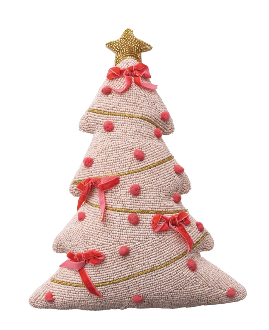 Hand Beaded Tree-Shaped Pillow