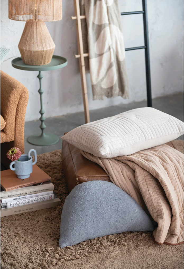 Cotton Chambray Quilted Lumbar Pillow