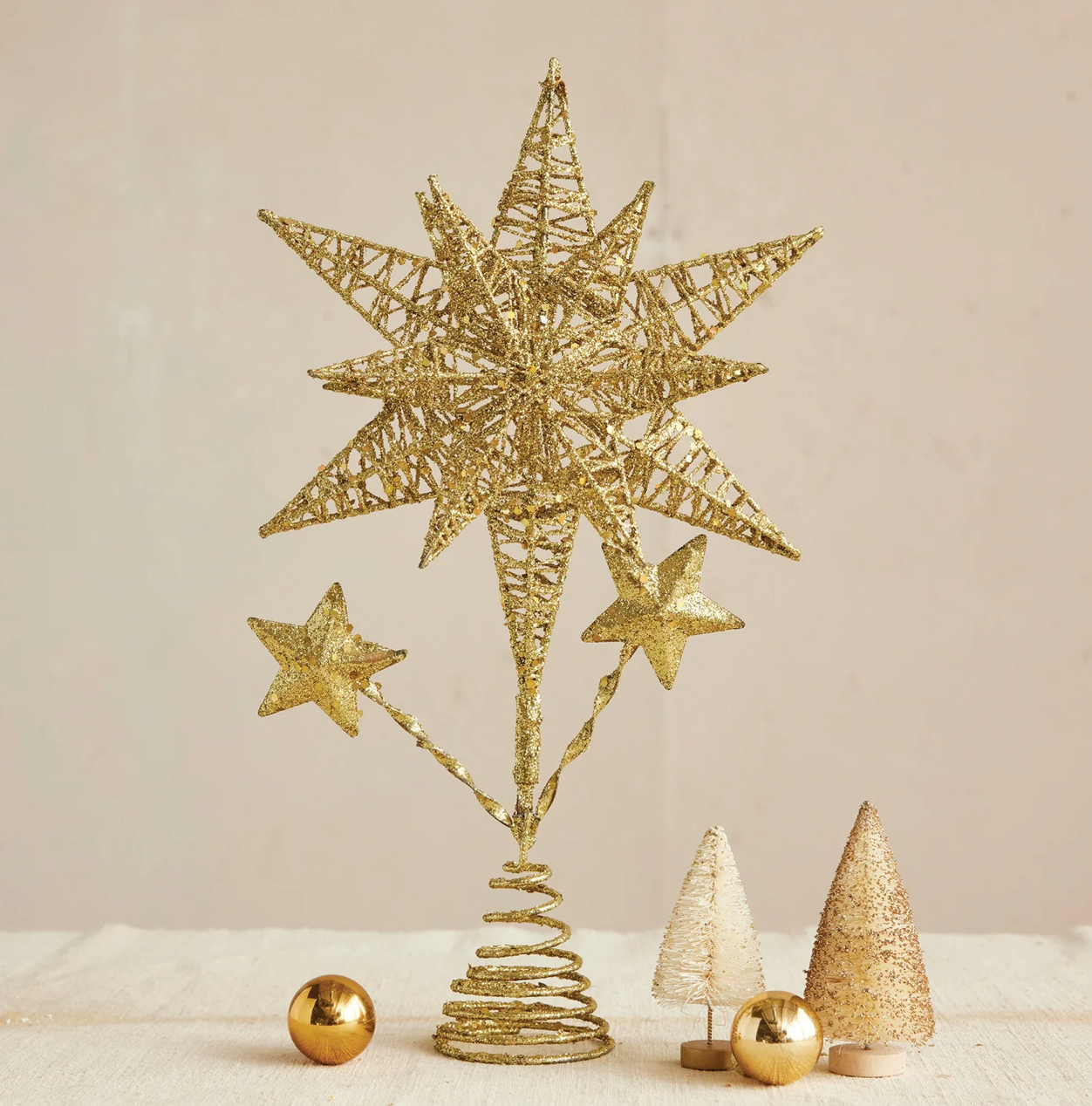 Metal Star Tree Topper in Gold Glitter Finish