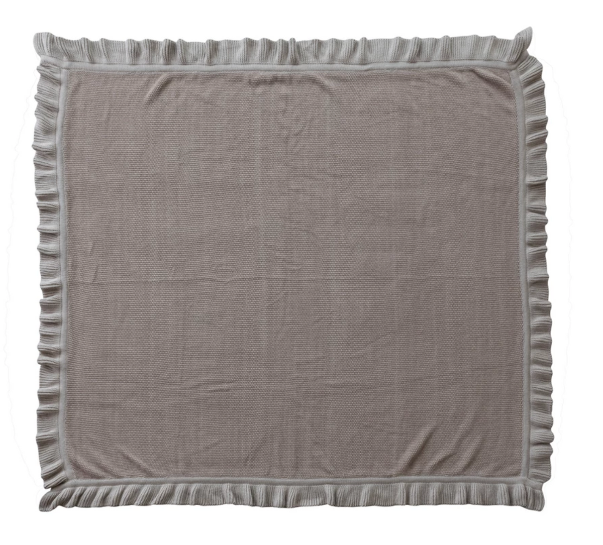 Cotton Knit Throw with Ruffle in Taupe