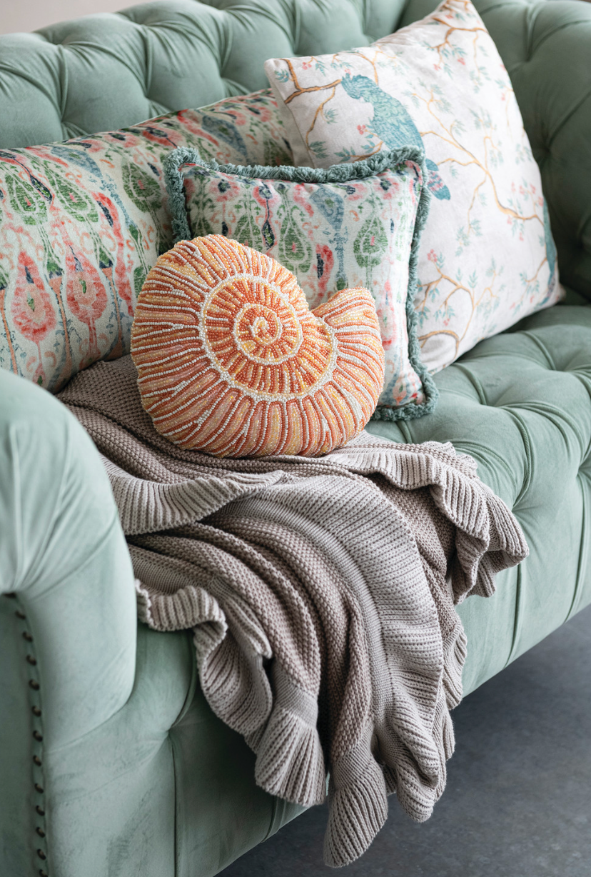 Cotton Knit Throw with Ruffle in Taupe