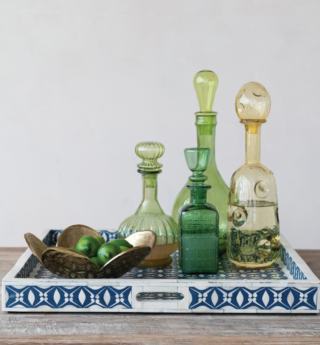 Embossed Glass Decanter in Dark Green