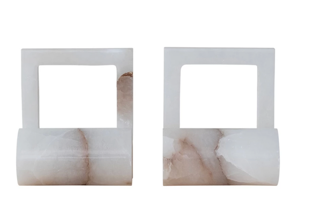 Alabaster Bookends with Cut-Outs