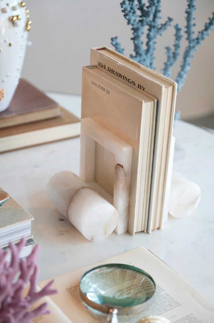 Alabaster Bookends with Cut-Outs