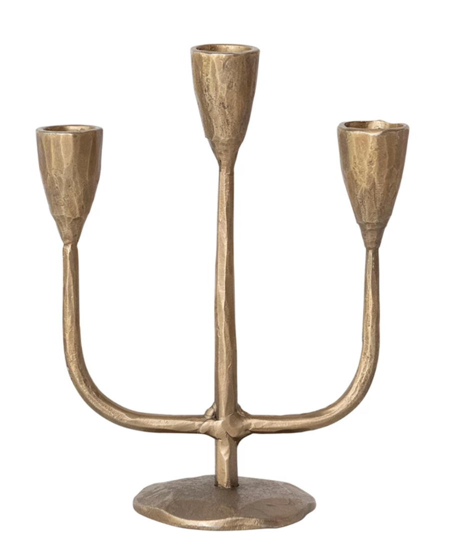 Hand-Forged Iron Candelabra in Antique Brass Finish
