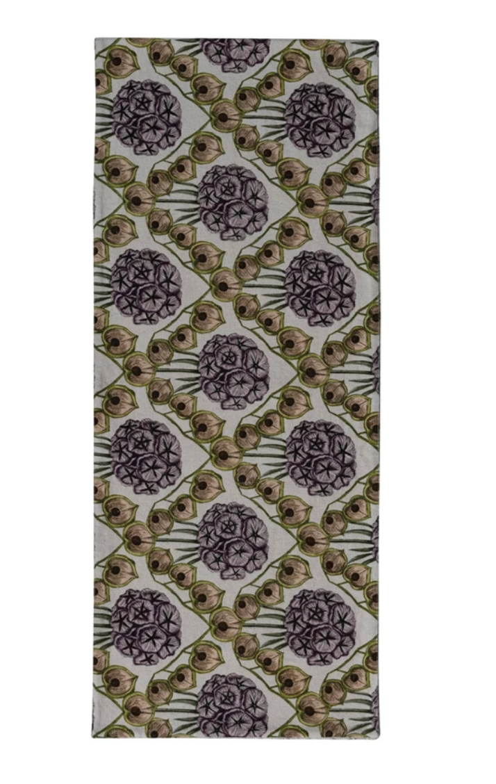 Cotton + Linen Two-Sided Table Runner with Botanical Pattern