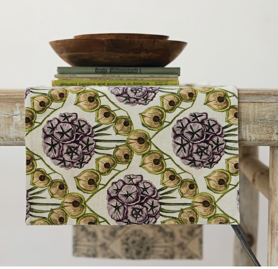 Cotton + Linen Two-Sided Table Runner with Botanical Pattern