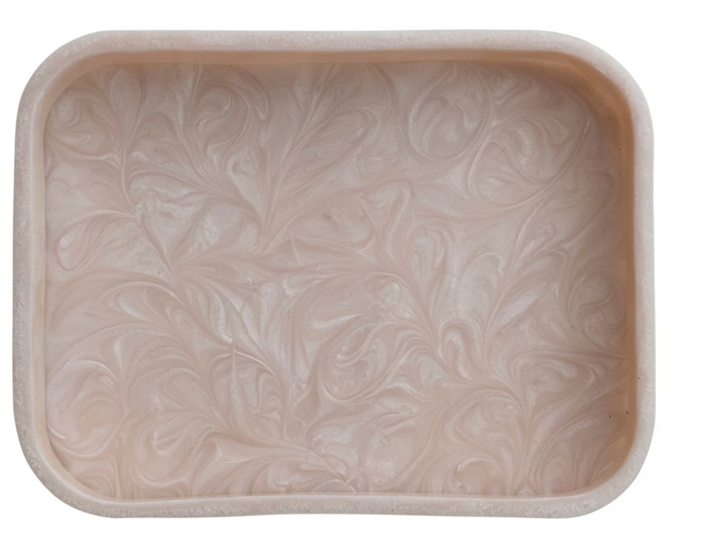 Marbled Resin Tray with Pearlized Finish in Pink