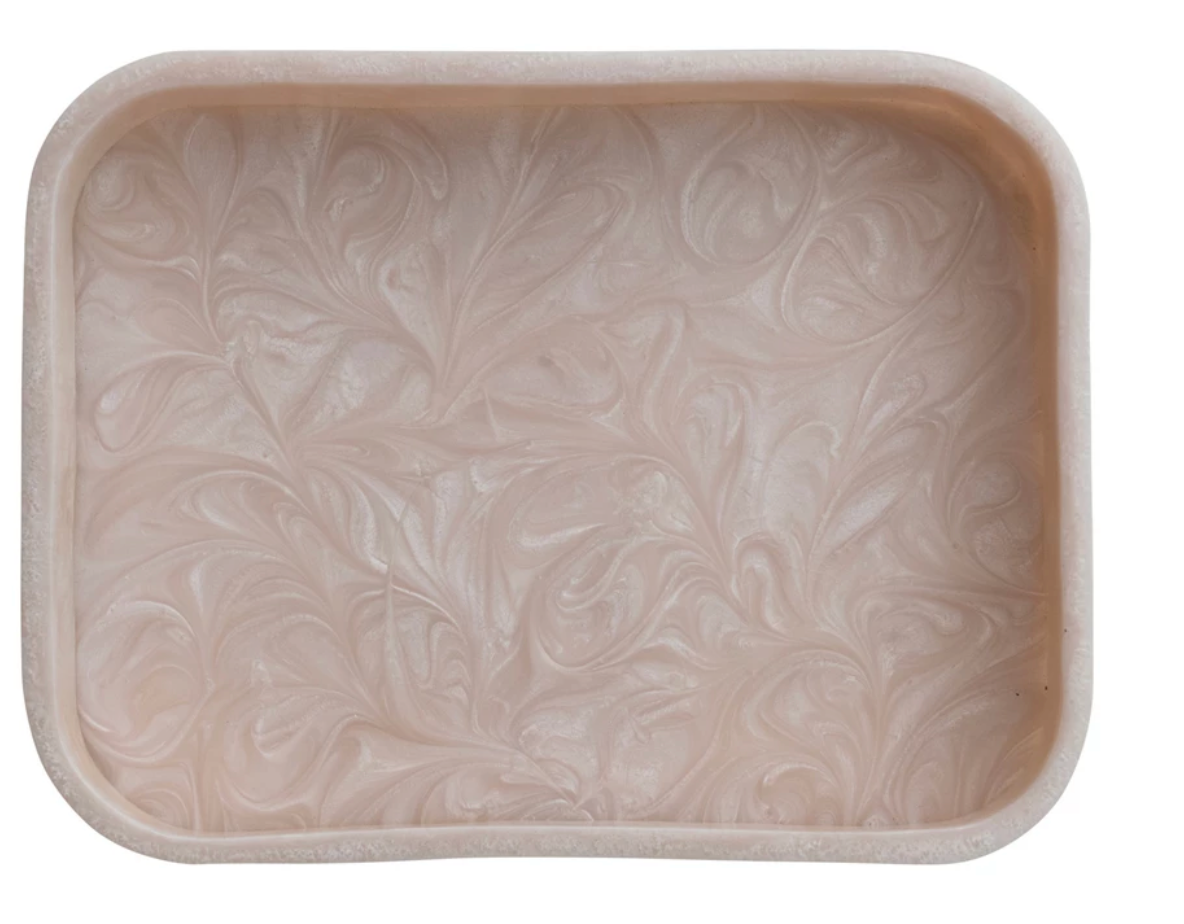 Marbled Resin Tray with Pearlized Finish in Pink