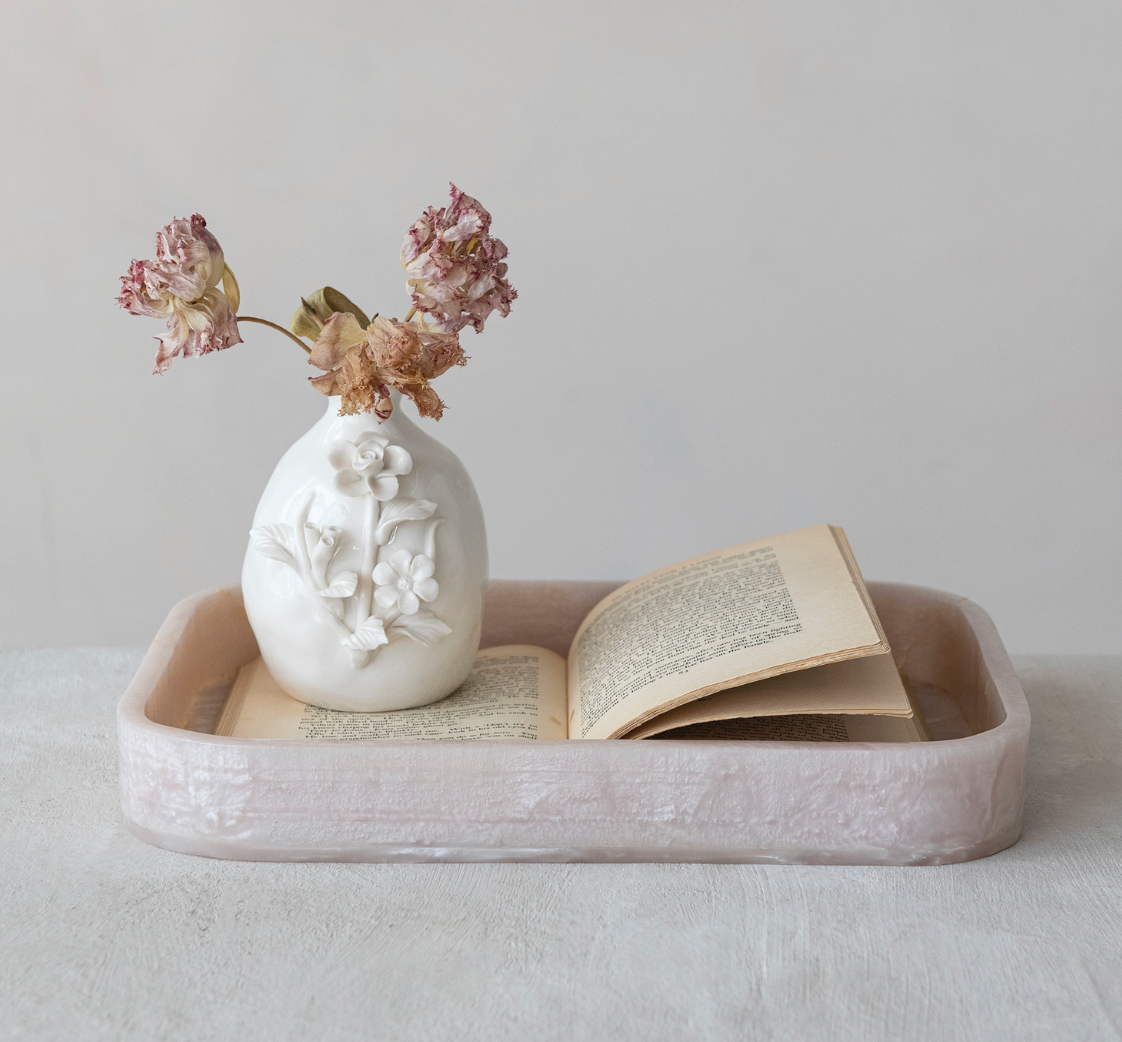 Marbled Resin Tray with Pearlized Finish in Pink