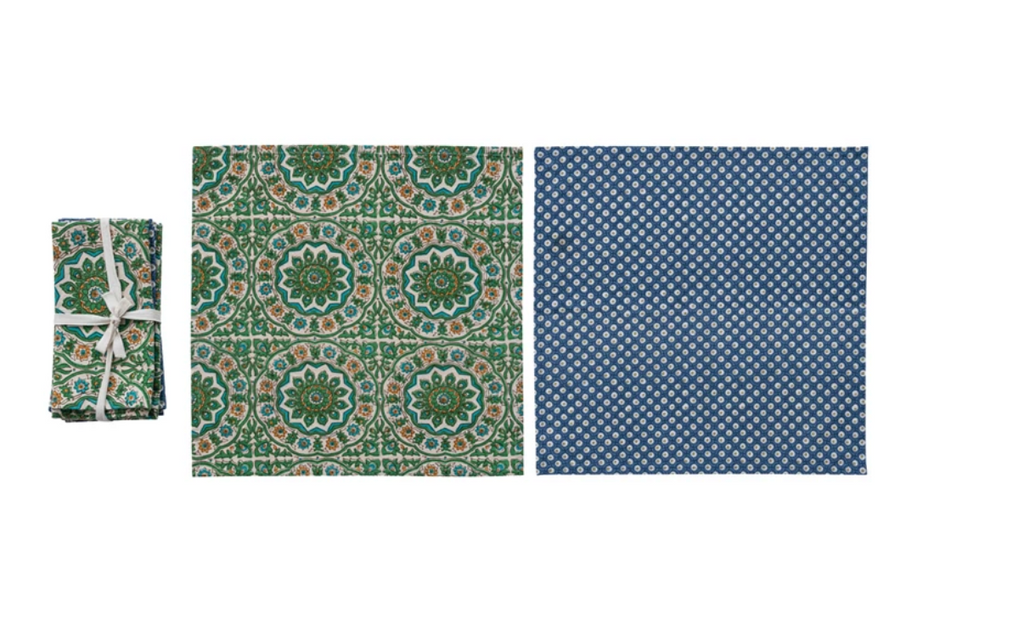 Cotton Printed Napkins with Block Print Patterns